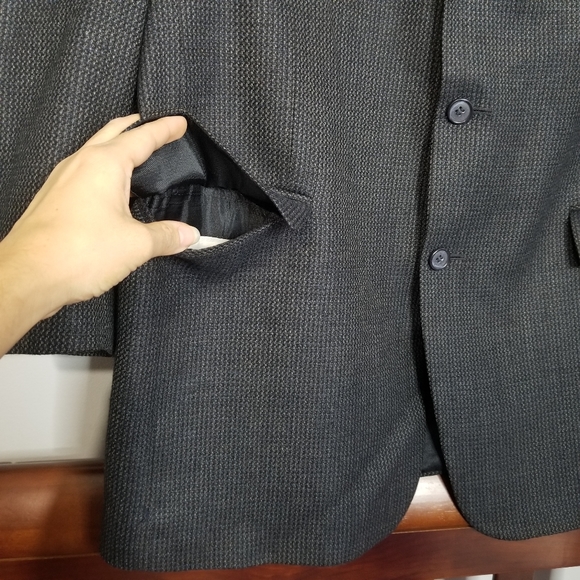 Jos A. Bank Tweed Sport Coat 43R Corporate Cashmere Wool 3 Button Gray Navy - Picture 4 of 13